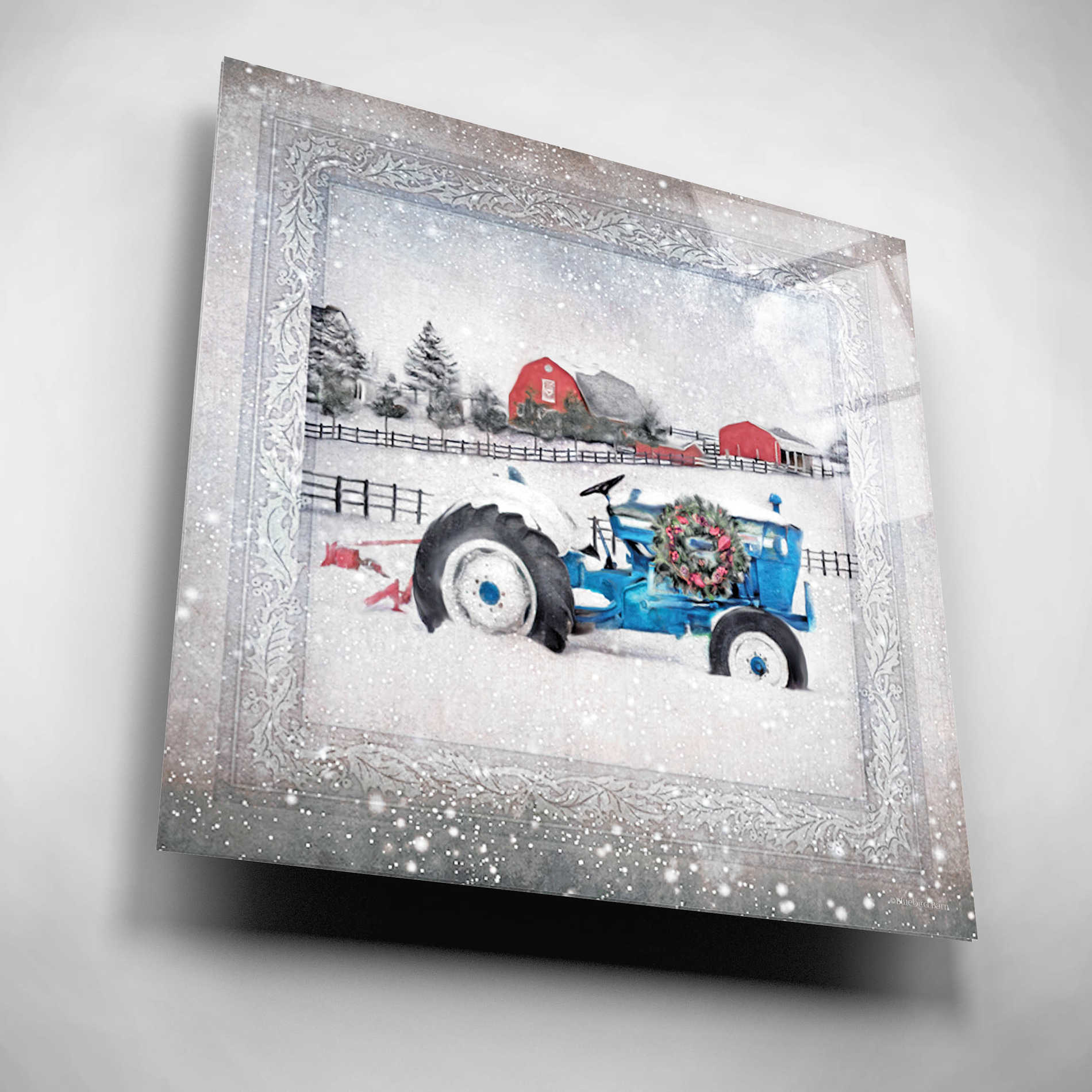 Epic Art 'Christmas Tractor' by Bluebird Barn, Acrylic Glass Wall Art,12x12