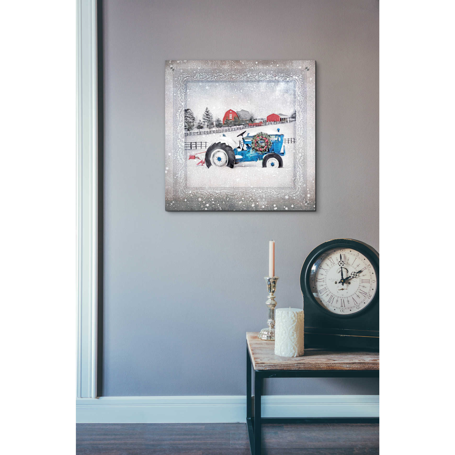 Epic Art 'Christmas Tractor' by Bluebird Barn, Acrylic Glass Wall Art,24x24