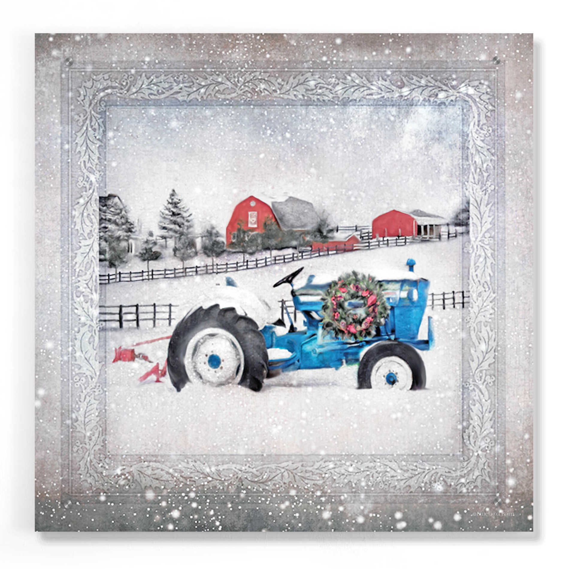 Epic Art 'Christmas Tractor' by Bluebird Barn, Acrylic Glass Wall Art,24x24