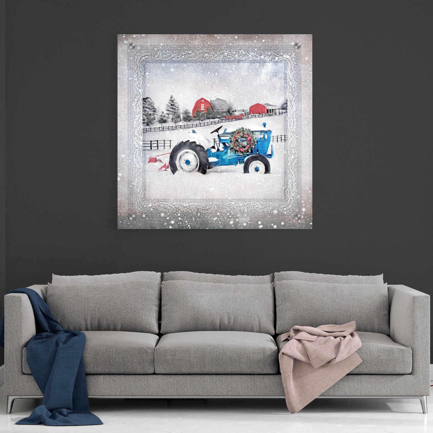 Epic Art 'Christmas Tractor' by Bluebird Barn, Acrylic Glass Wall Art,36x36