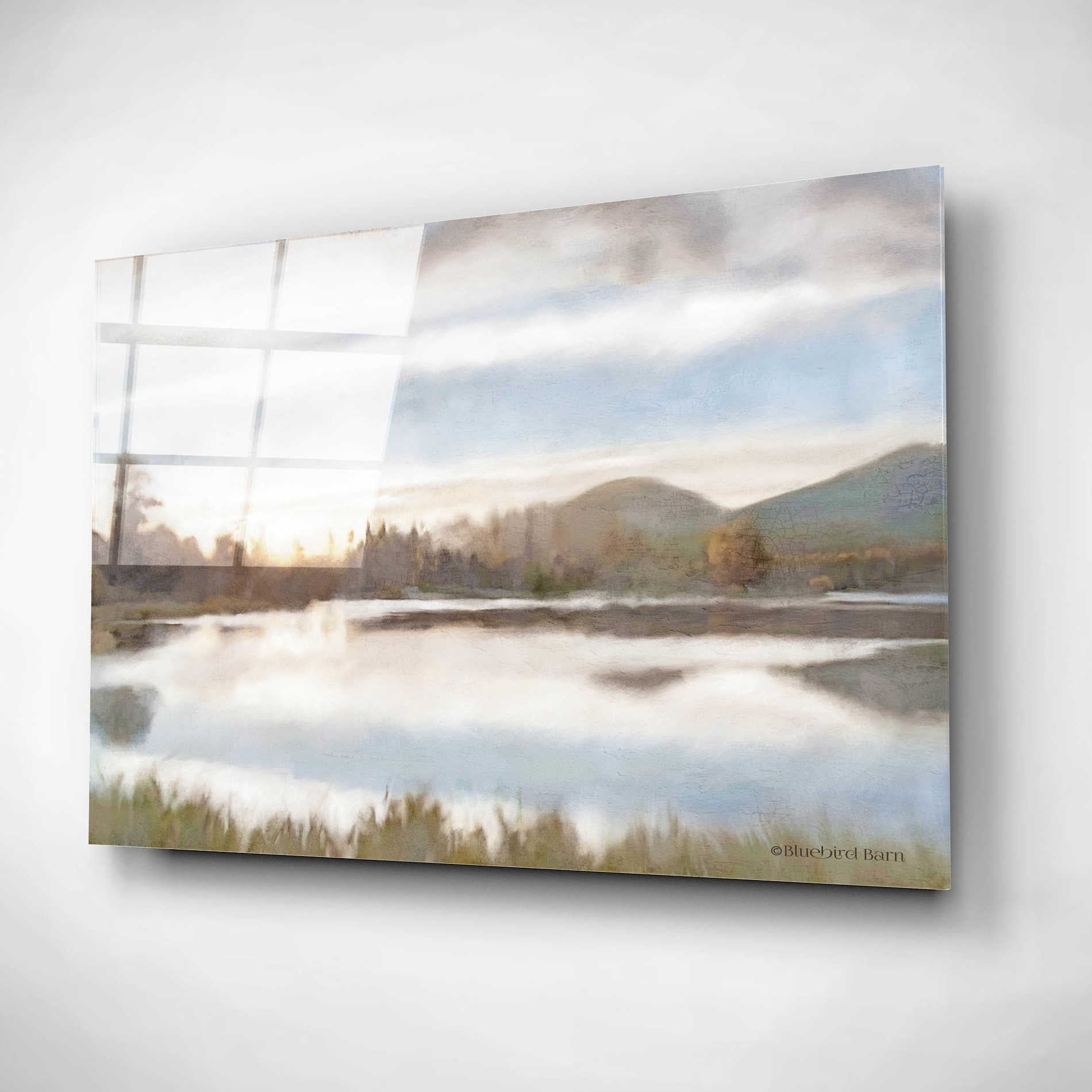 Epic Art 'Lakeview Sunset Landscape' by Bluebird Barn, Acrylic Glass Wall Art,16x12