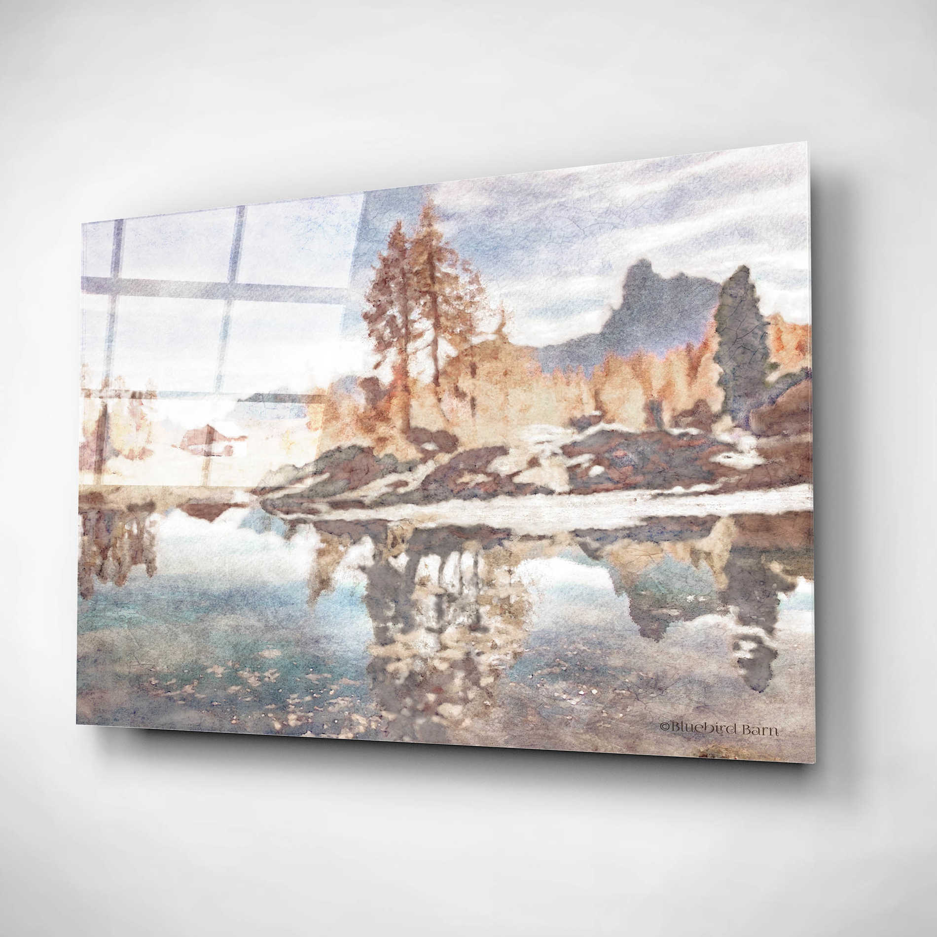 Epic Art 'Little Cabin by the Lake' by Bluebird Barn, Acrylic Glass Wall Art,24x16