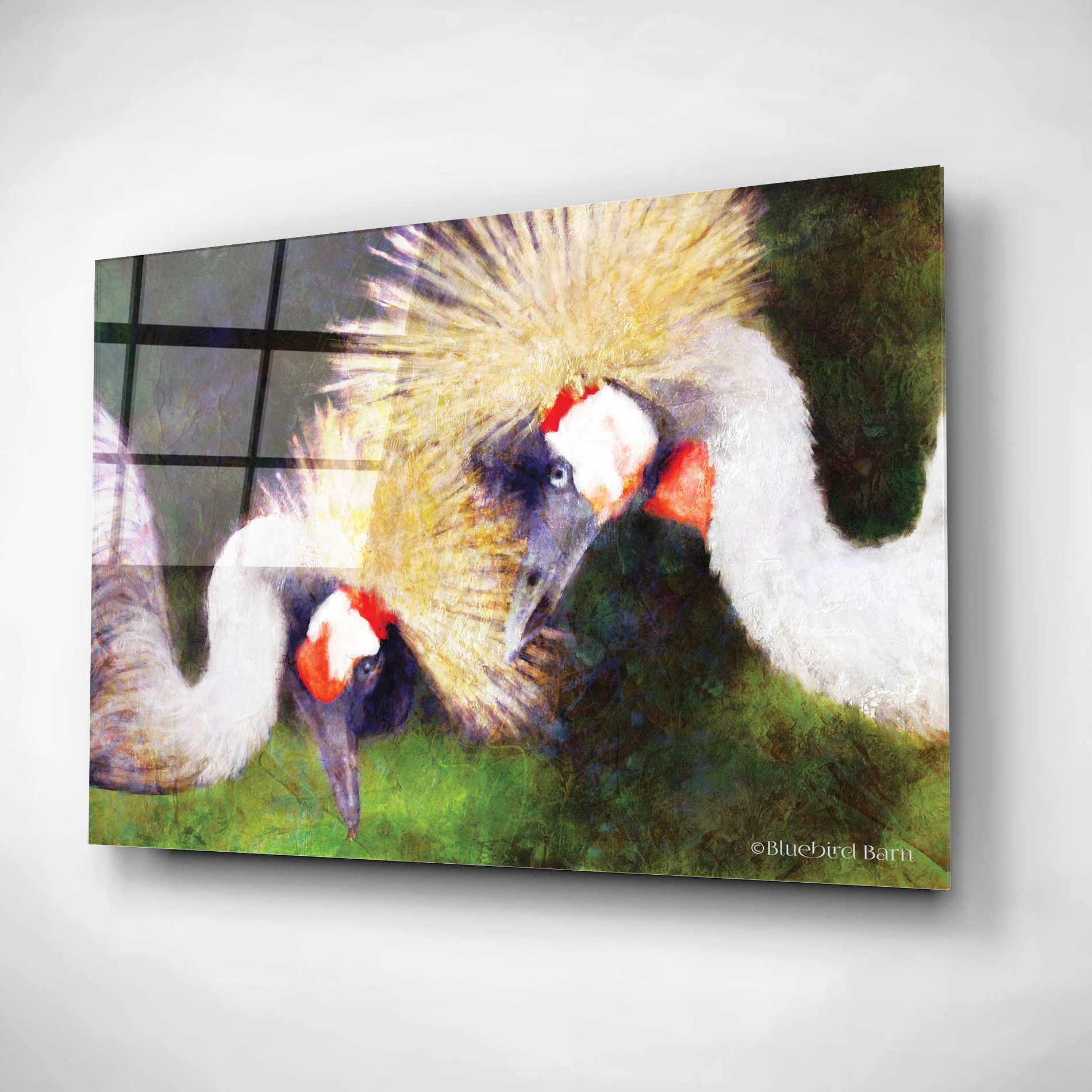 Epic Art 'Two Cranes' by Bluebird Barn, Acrylic Glass Wall Art,16x12