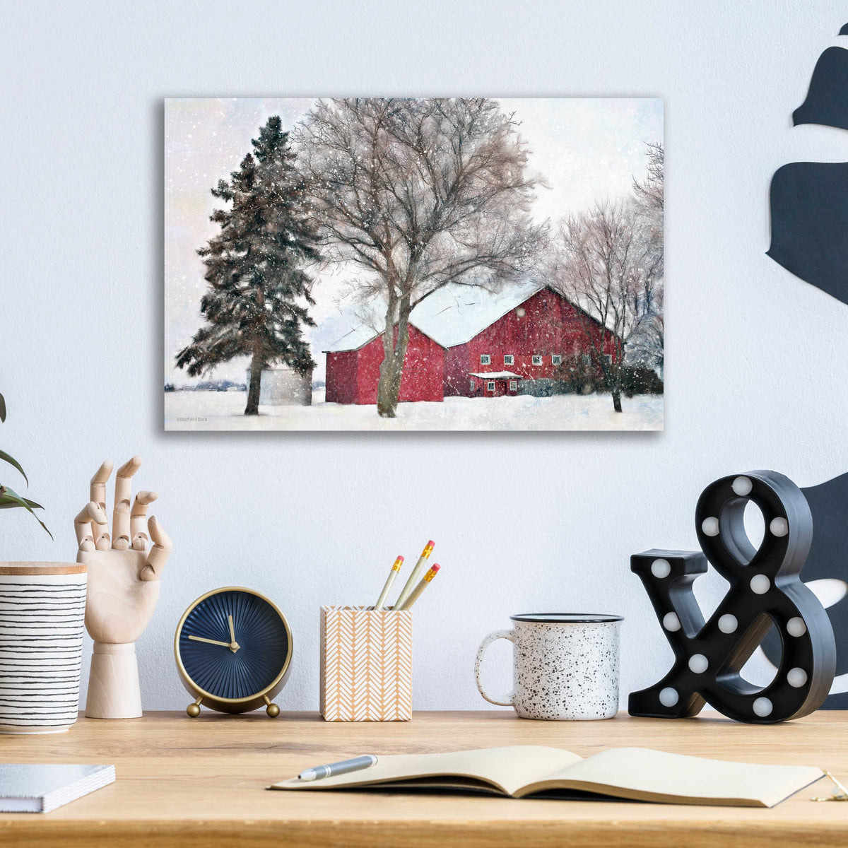 Epic Art 'Snowy Barn' by Bluebird Barn, Acrylic Glass Wall Art,16x12
