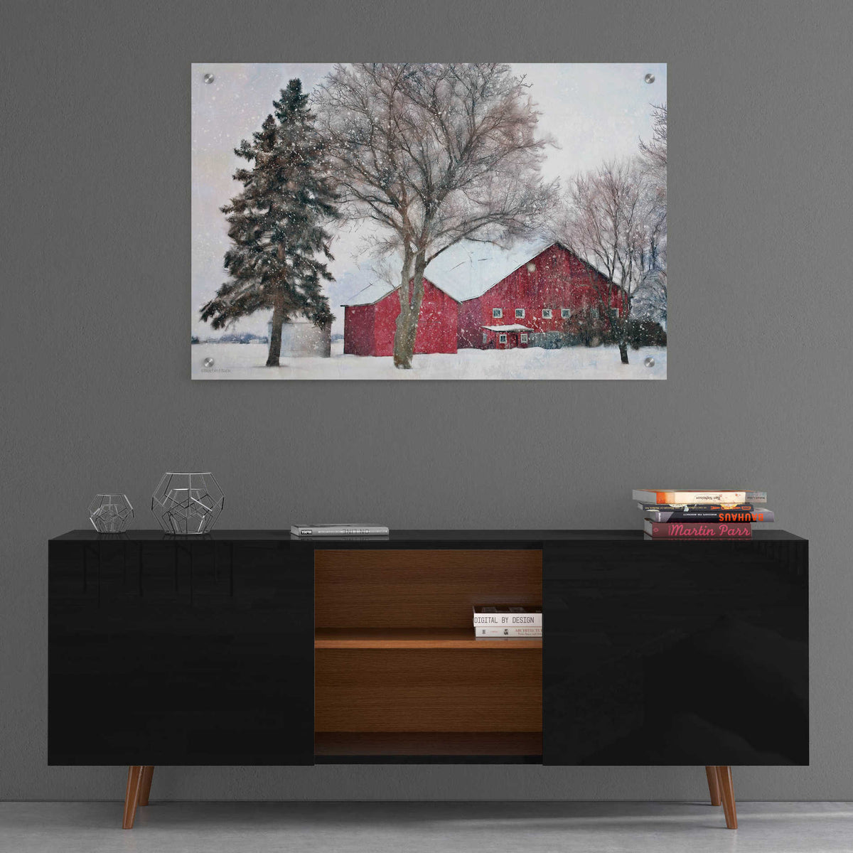 Epic Art 'Snowy Barn' by Bluebird Barn, Acrylic Glass Wall Art,36x24