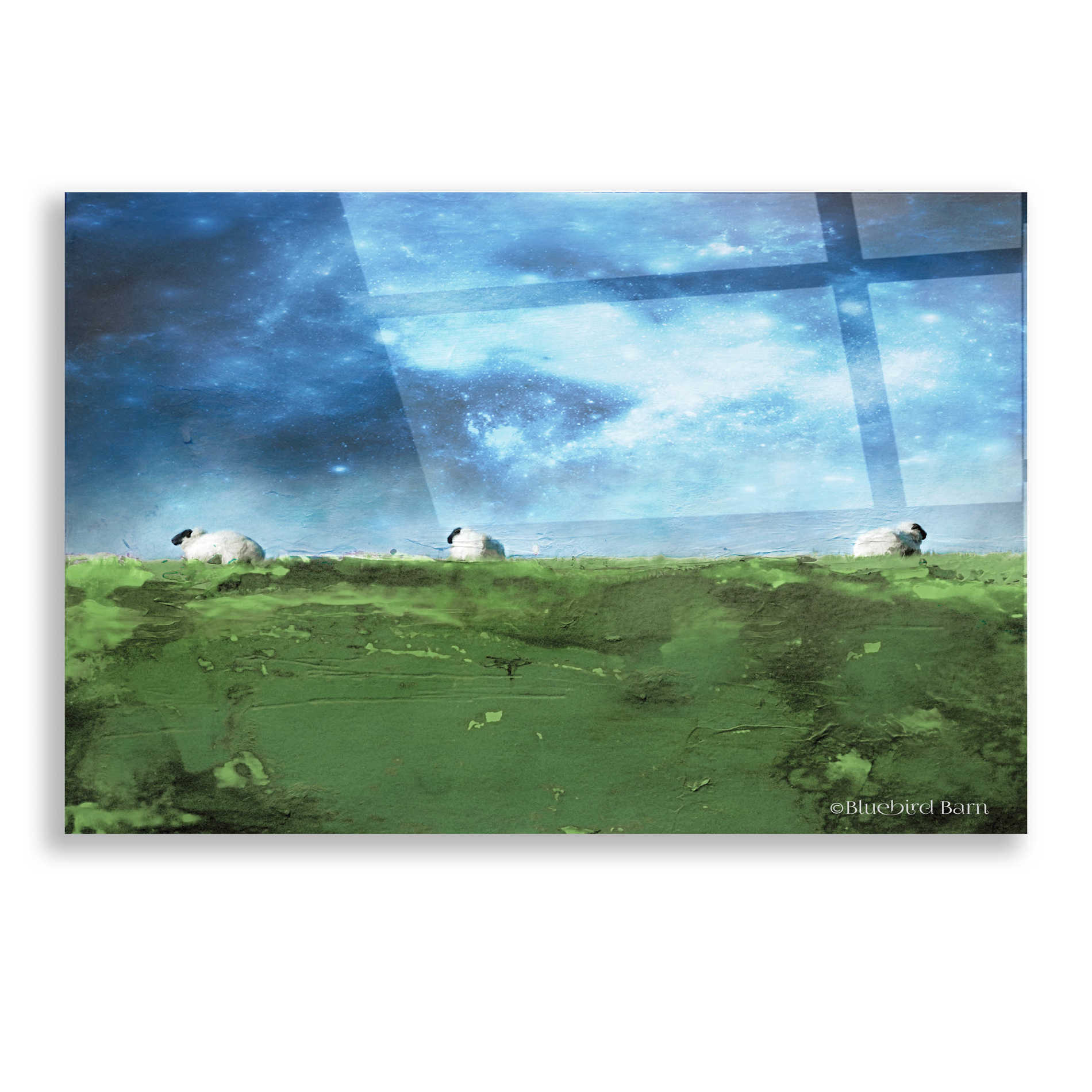 Epic Art 'Distant Hillside Sheep by Night' by Bluebird Barn, Acrylic Glass Wall Art,16x12