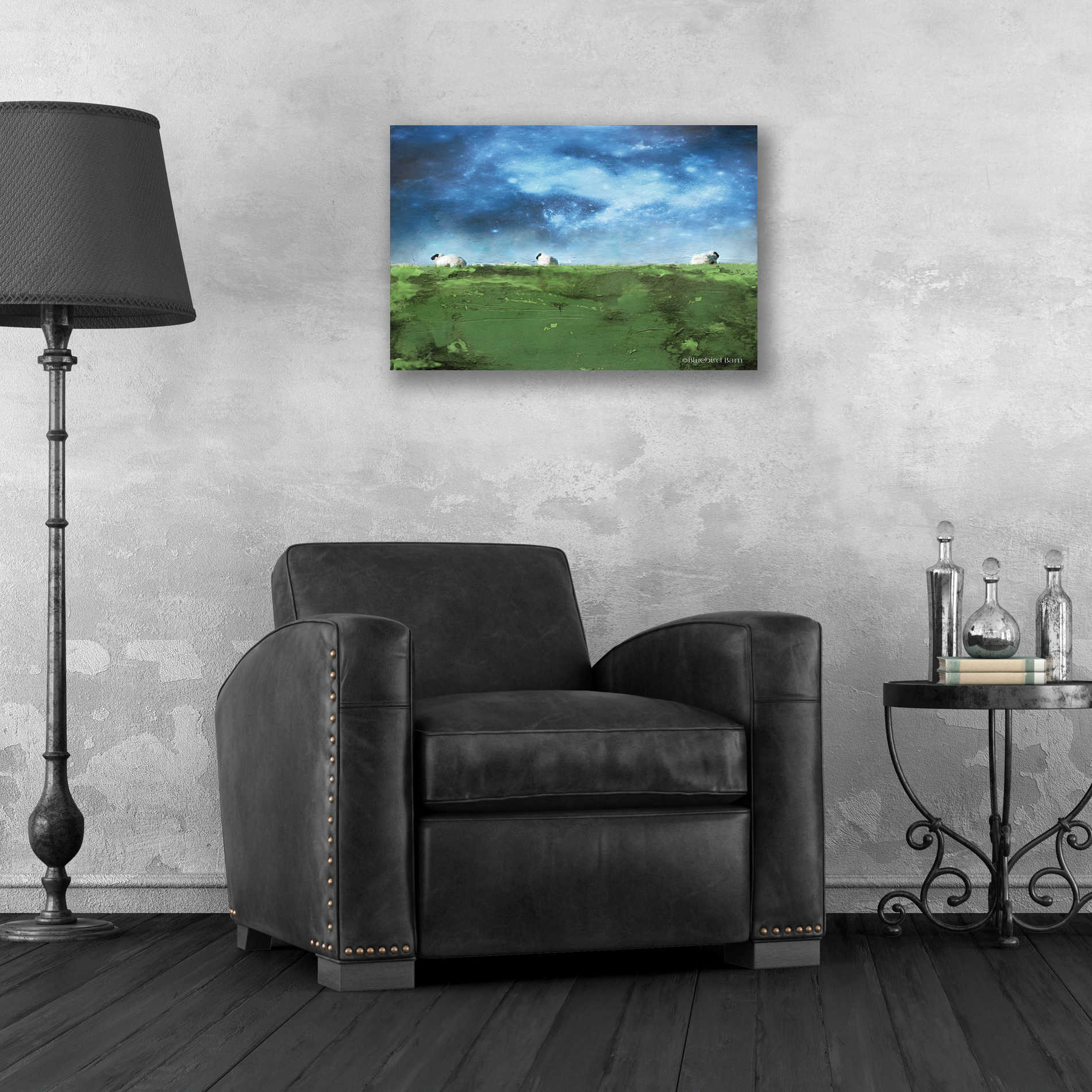 Epic Art 'Distant Hillside Sheep by Night' by Bluebird Barn, Acrylic Glass Wall Art,24x16