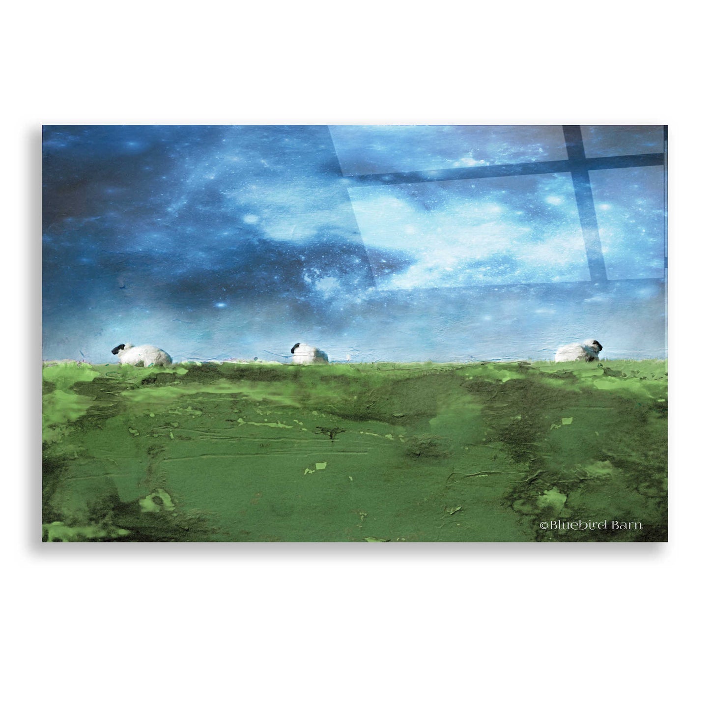 Epic Art 'Distant Hillside Sheep by Night' by Bluebird Barn, Acrylic Glass Wall Art,24x16