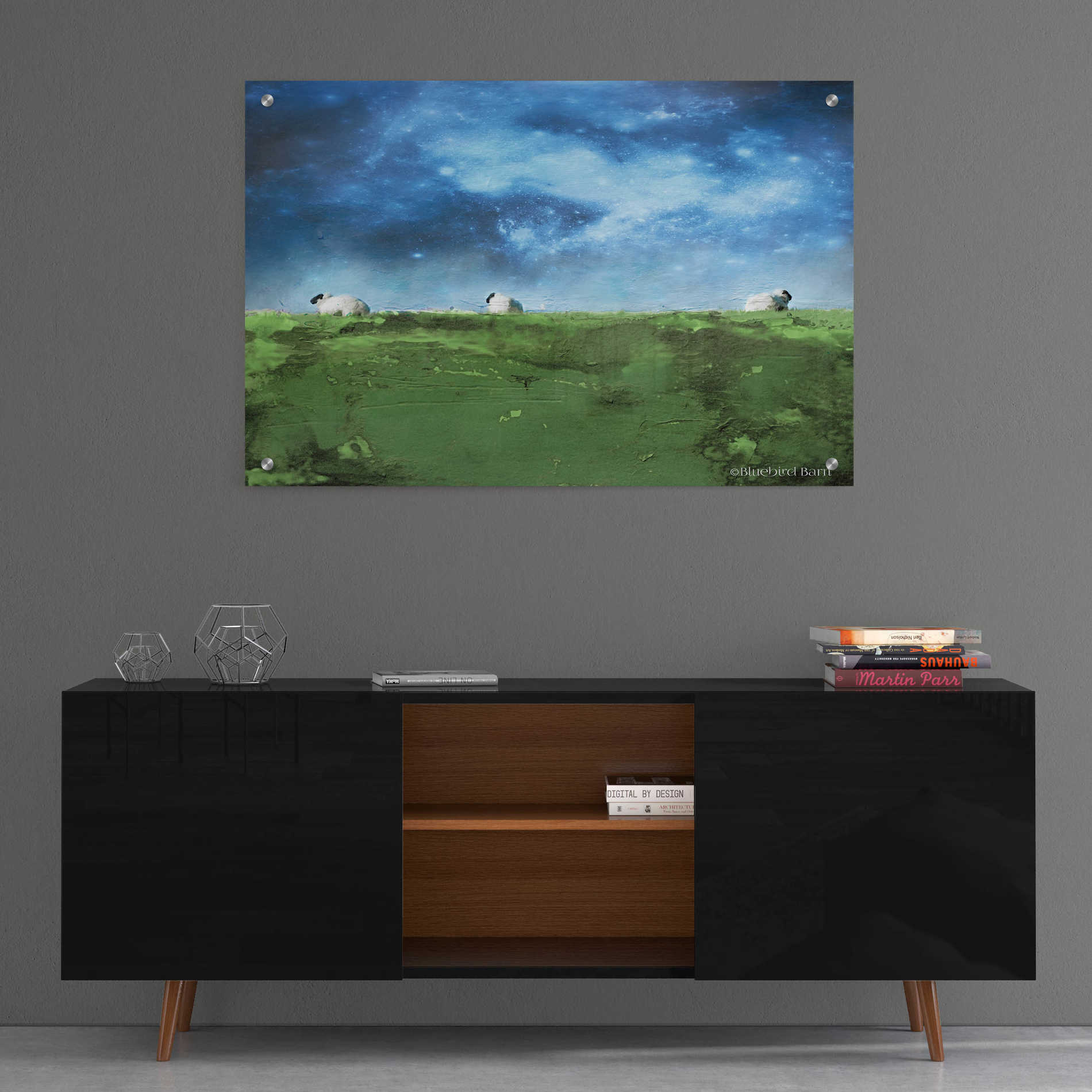 Epic Art 'Distant Hillside Sheep by Night' by Bluebird Barn, Acrylic Glass Wall Art,36x24