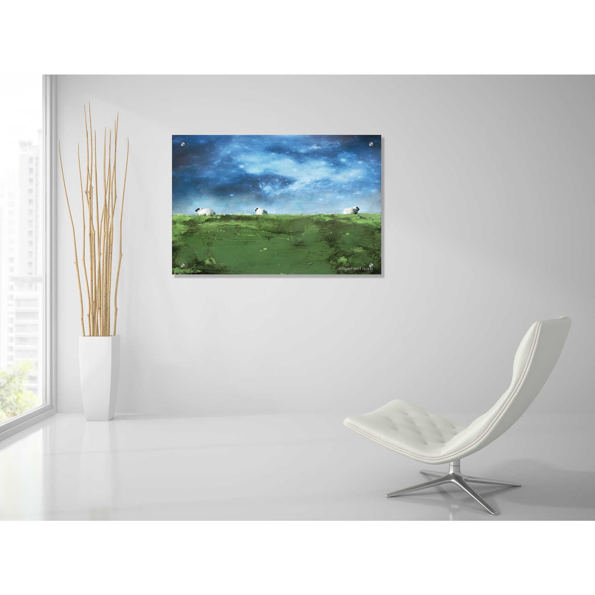 Epic Art 'Distant Hillside Sheep by Night' by Bluebird Barn, Acrylic Glass Wall Art,36x24