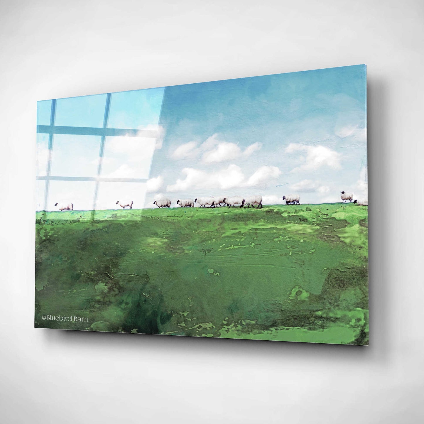 Epic Art 'Distant Hillside Sheep by Day' by Bluebird Barn, Acrylic Glass Wall Art,16x12