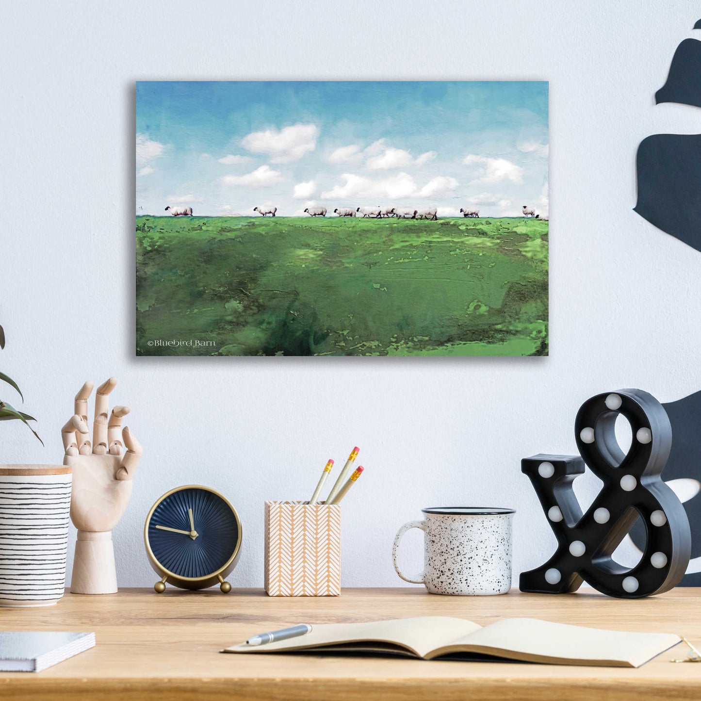 Epic Art 'Distant Hillside Sheep by Day' by Bluebird Barn, Acrylic Glass Wall Art,16x12