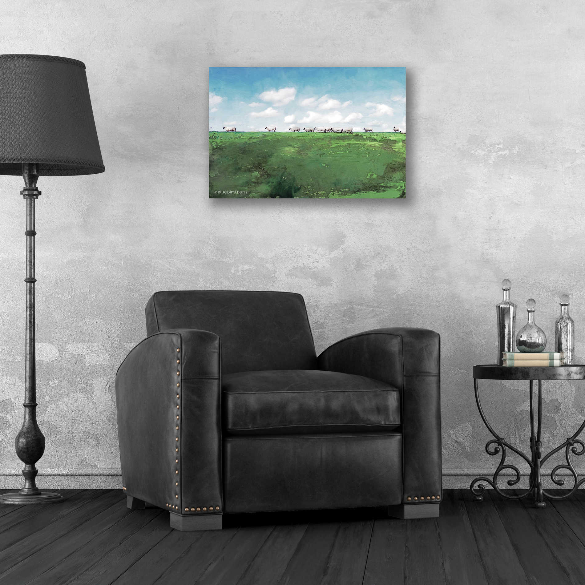 Epic Art 'Distant Hillside Sheep by Day' by Bluebird Barn, Acrylic Glass Wall Art,24x16