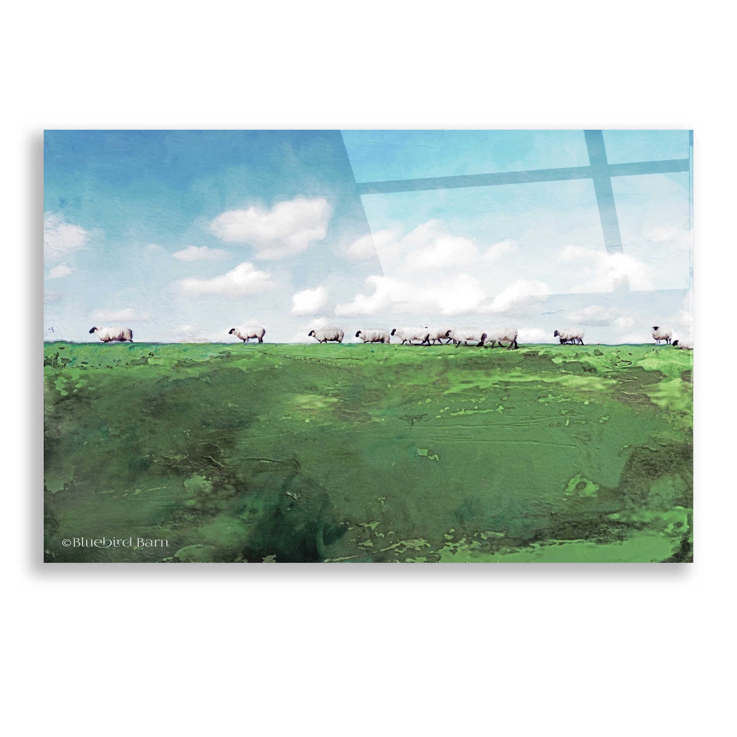 Epic Art 'Distant Hillside Sheep by Day' by Bluebird Barn, Acrylic Glass Wall Art,24x16