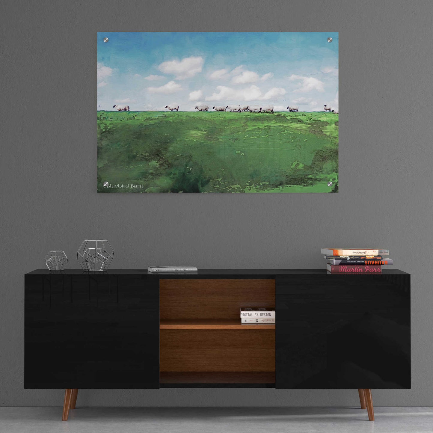 Epic Art 'Distant Hillside Sheep by Day' by Bluebird Barn, Acrylic Glass Wall Art,36x24