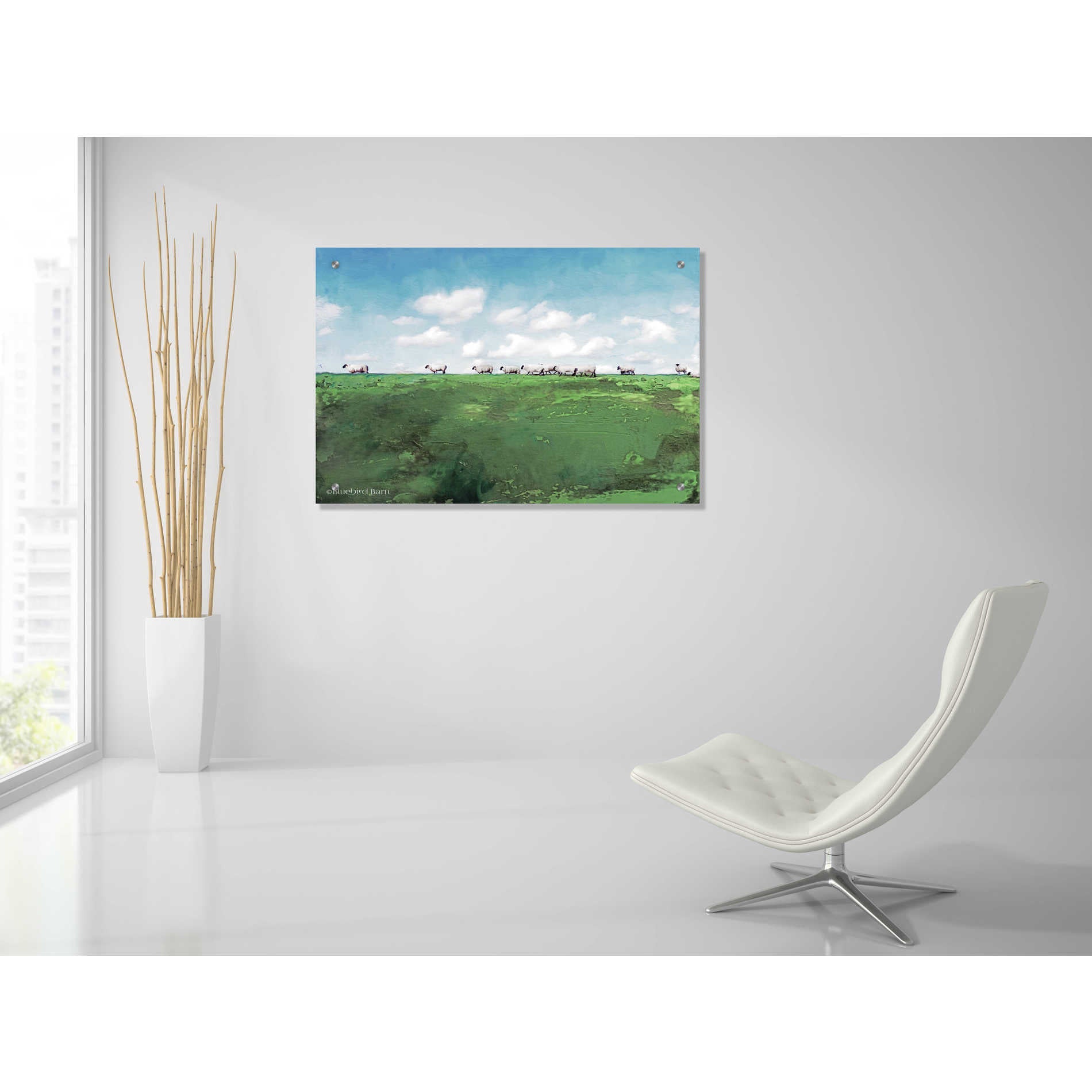 Epic Art 'Distant Hillside Sheep by Day' by Bluebird Barn, Acrylic Glass Wall Art,36x24