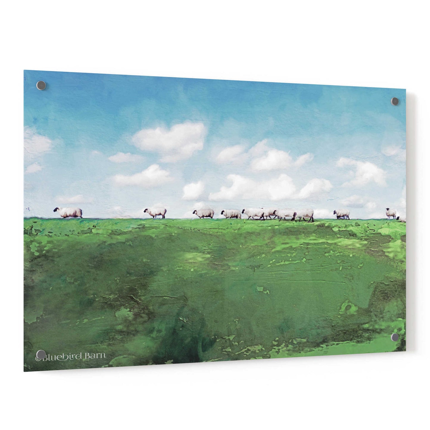 Epic Art 'Distant Hillside Sheep by Day' by Bluebird Barn, Acrylic Glass Wall Art,36x24