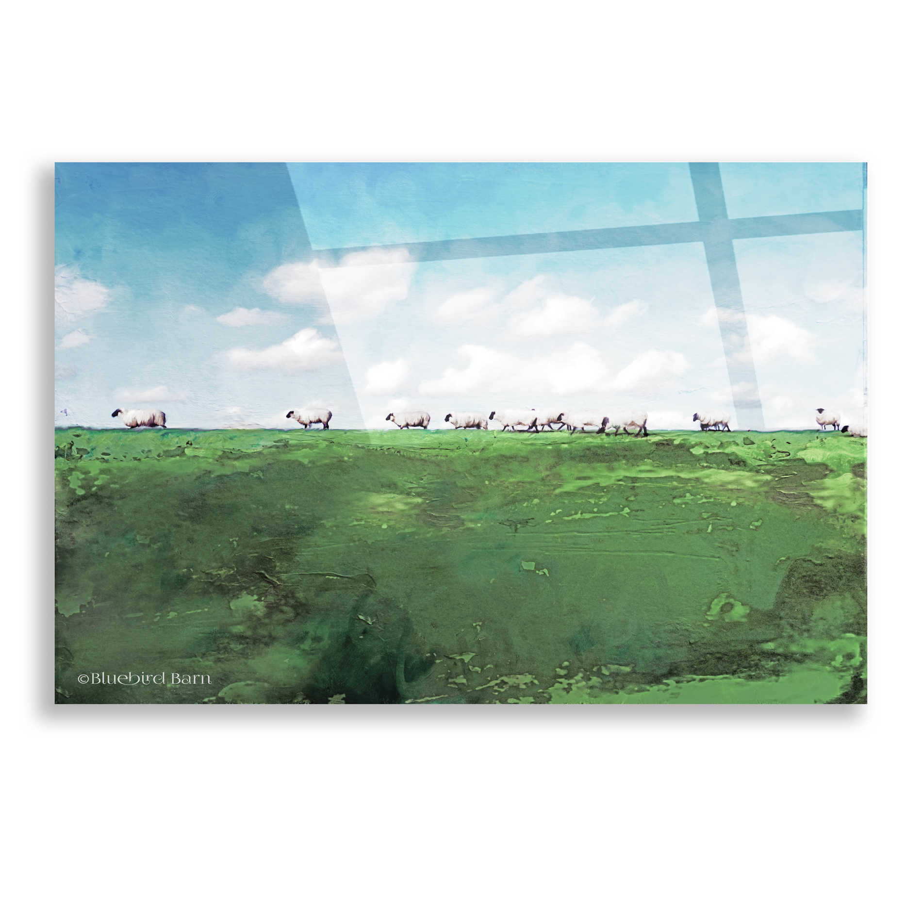 Epic Art 'Distant Hillside Sheep by Day' by Bluebird Barn, Acrylic Glass Wall Art