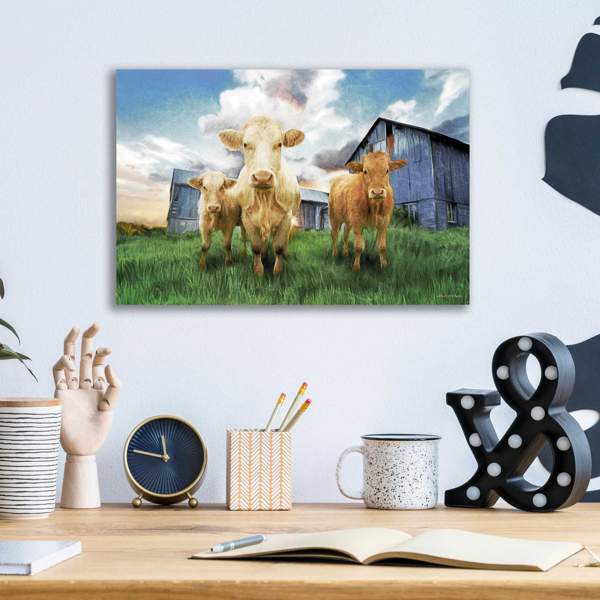 Epic Art 'Three Curious Calves' by Bluebird Barn, Acrylic Glass Wall Art,16x12