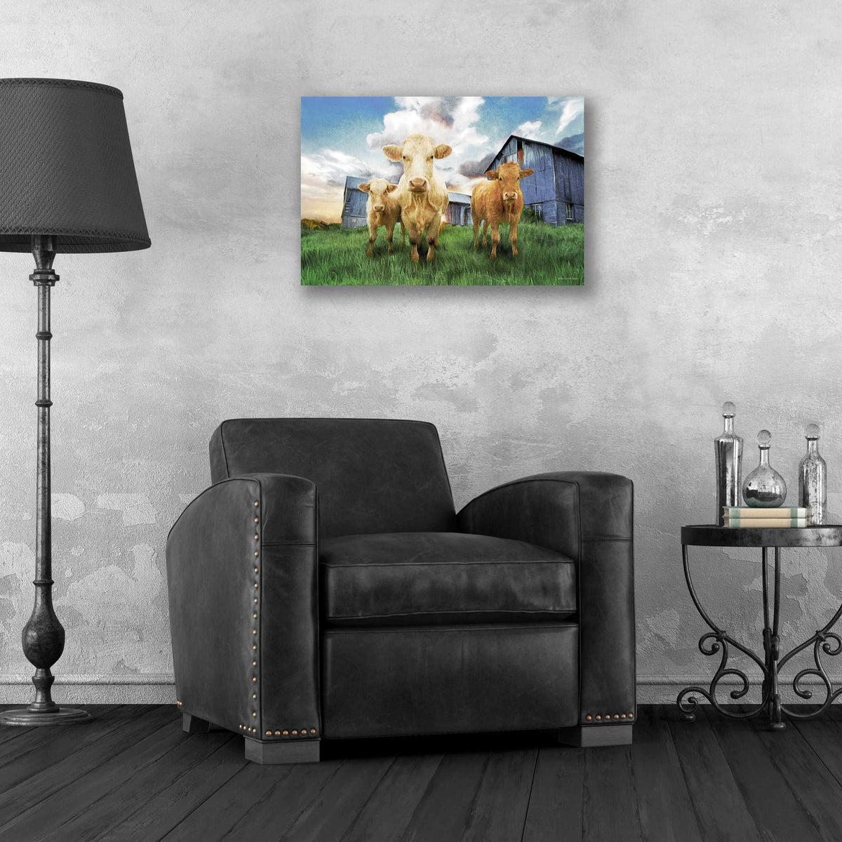Epic Art 'Three Curious Calves' by Bluebird Barn, Acrylic Glass Wall Art,24x16