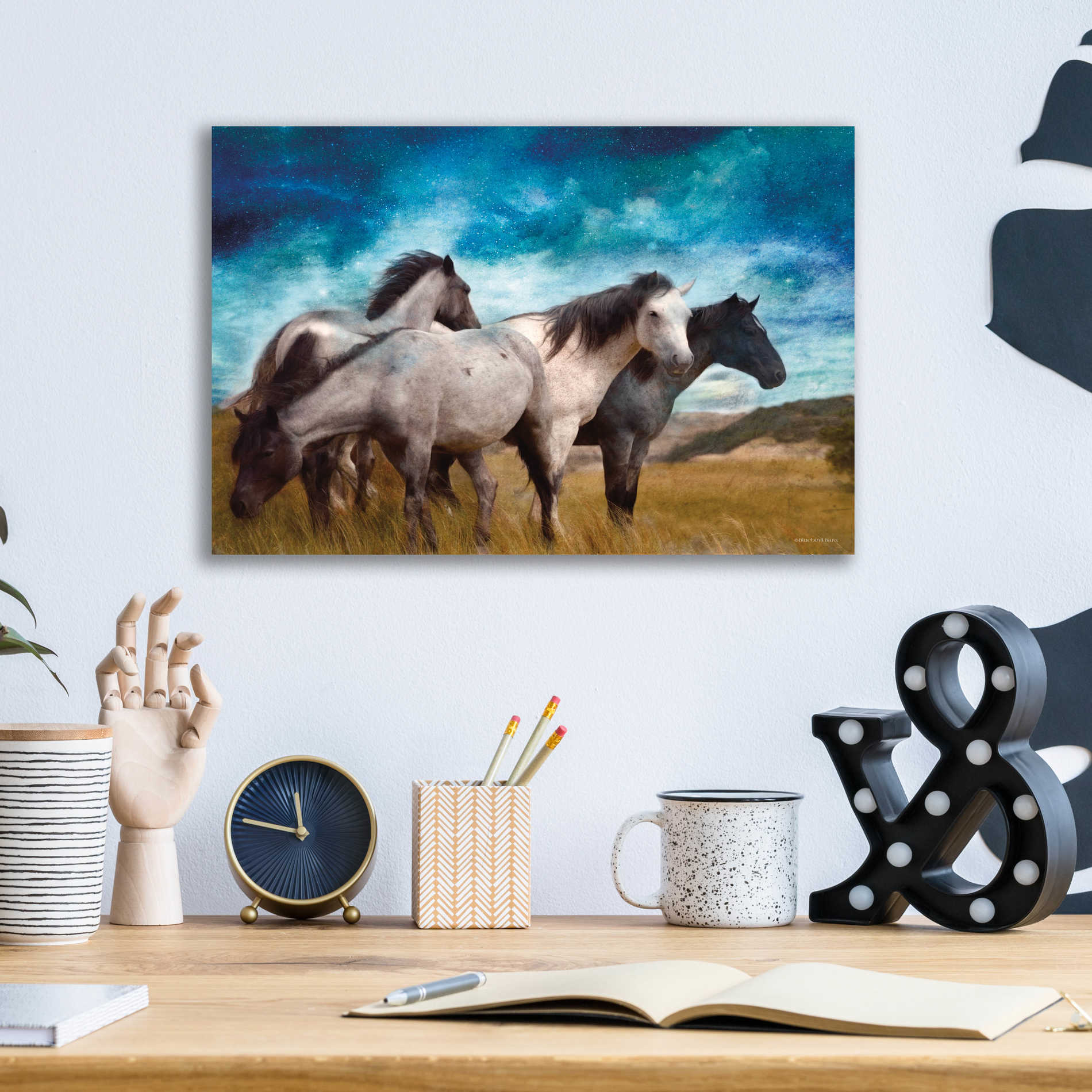 Epic Art 'Starry Night Horse Herd' by Bluebird Barn, Acrylic Glass Wall Art,16x12