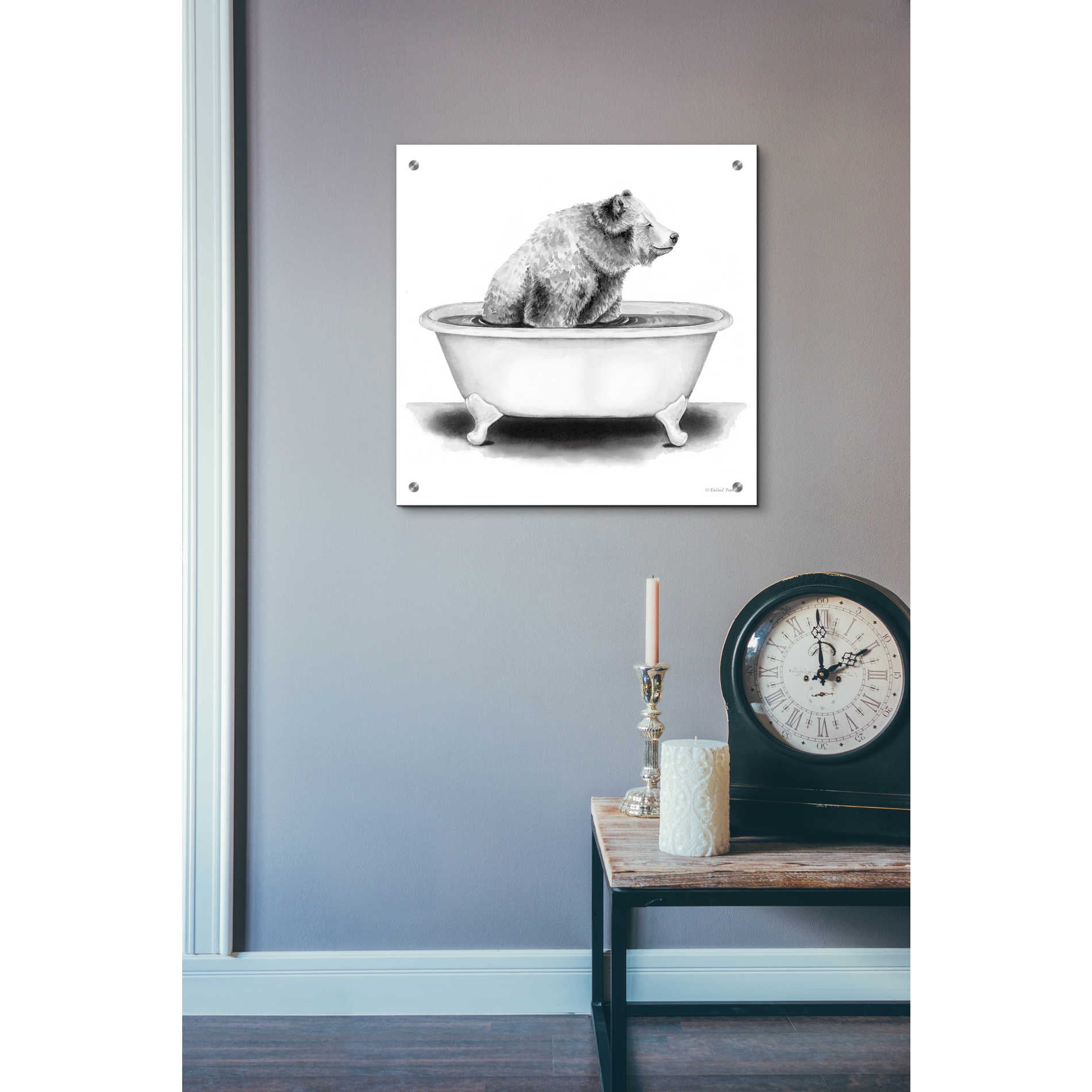 Epic Art 'Bear in Tub' by Rachel Nieman, Acrylic Glass Wall Art,24x24