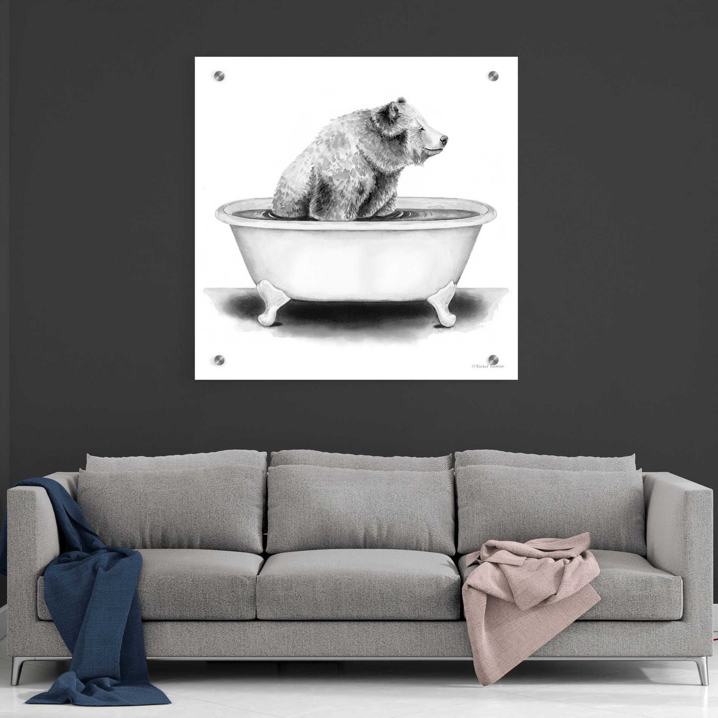 Epic Art 'Bear in Tub' by Rachel Nieman, Acrylic Glass Wall Art,36x36