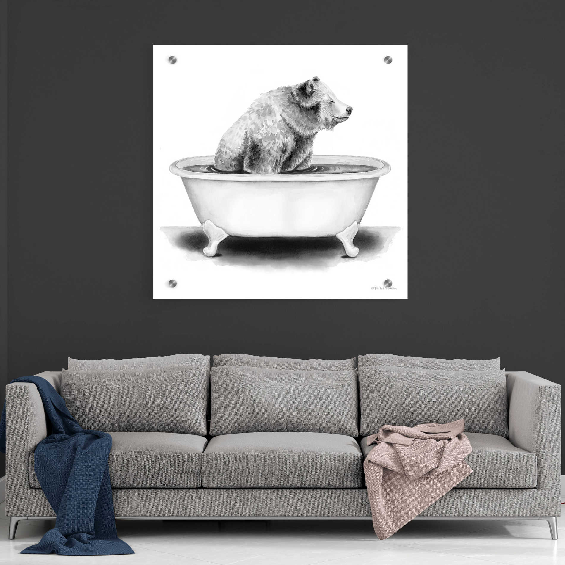 Epic Art 'Bear in Tub' by Rachel Nieman, Acrylic Glass Wall Art,36x36