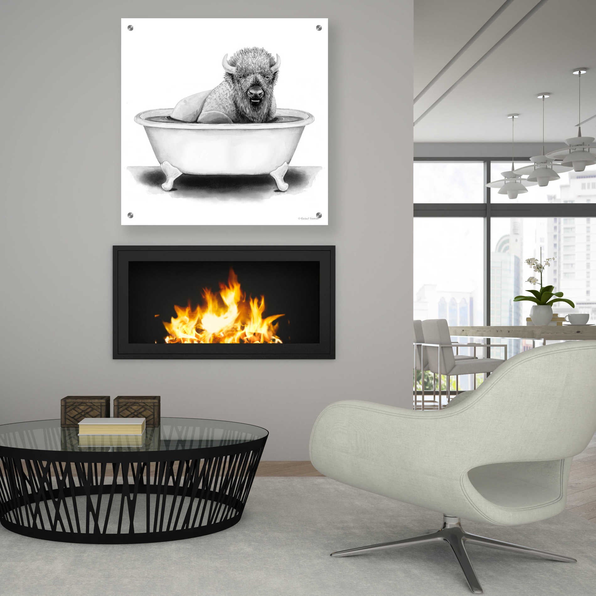 Epic Art 'Bison in Tub' by Rachel Nieman, Acrylic Glass Wall Art,36x36