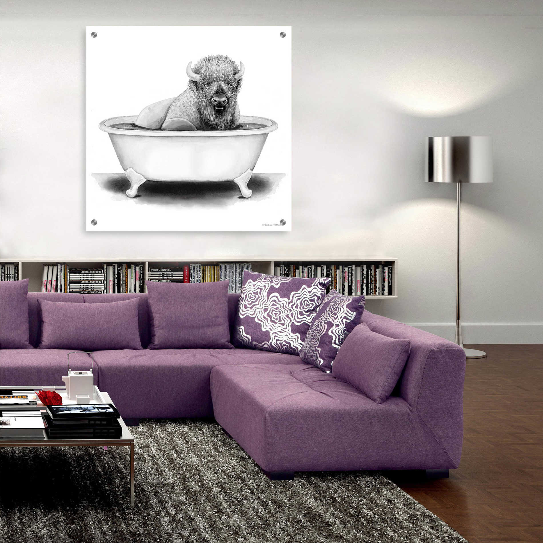 Epic Art 'Bison in Tub' by Rachel Nieman, Acrylic Glass Wall Art,36x36