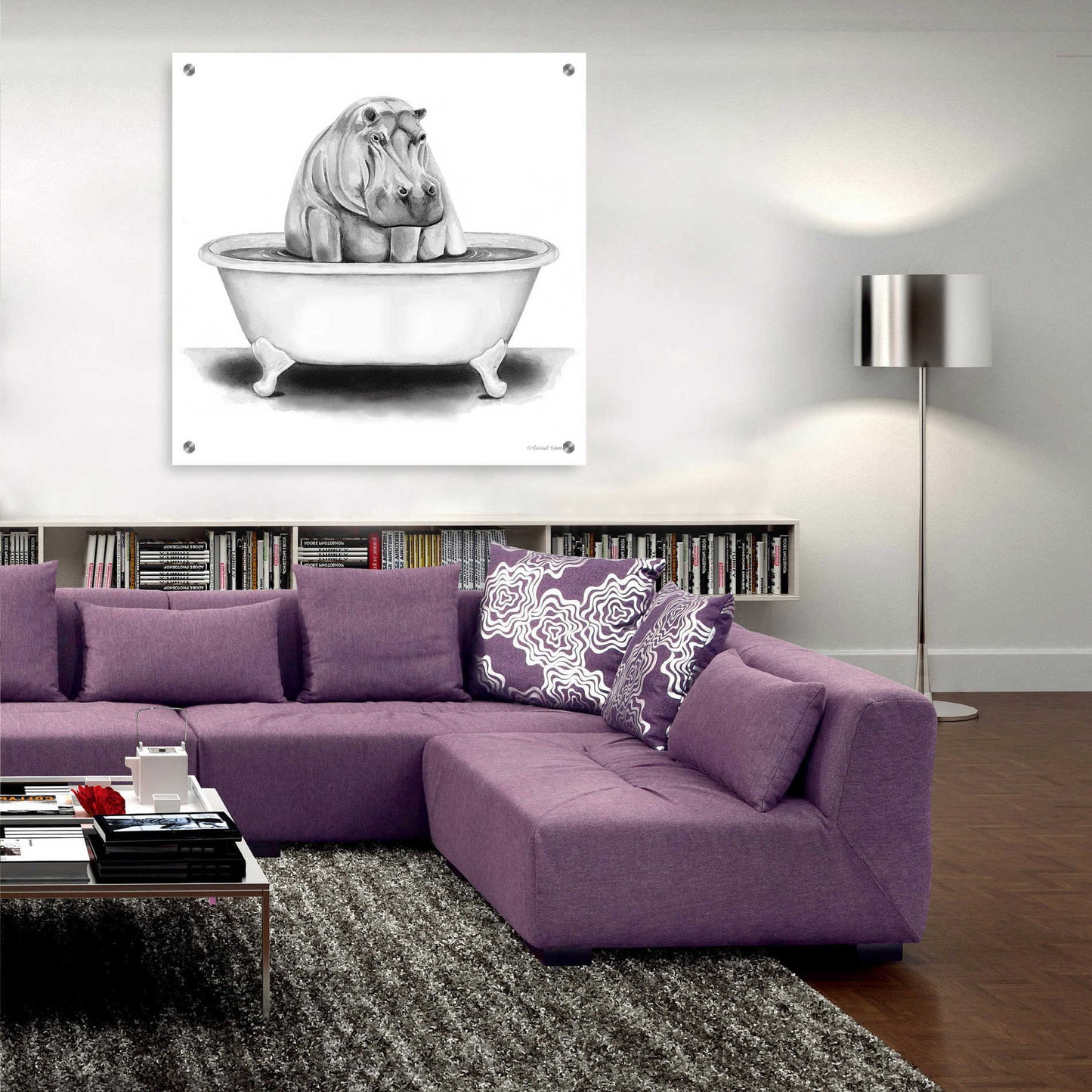 Epic Art 'Hippo in Tub' by Rachel Nieman, Acrylic Glass Wall Art,36x36