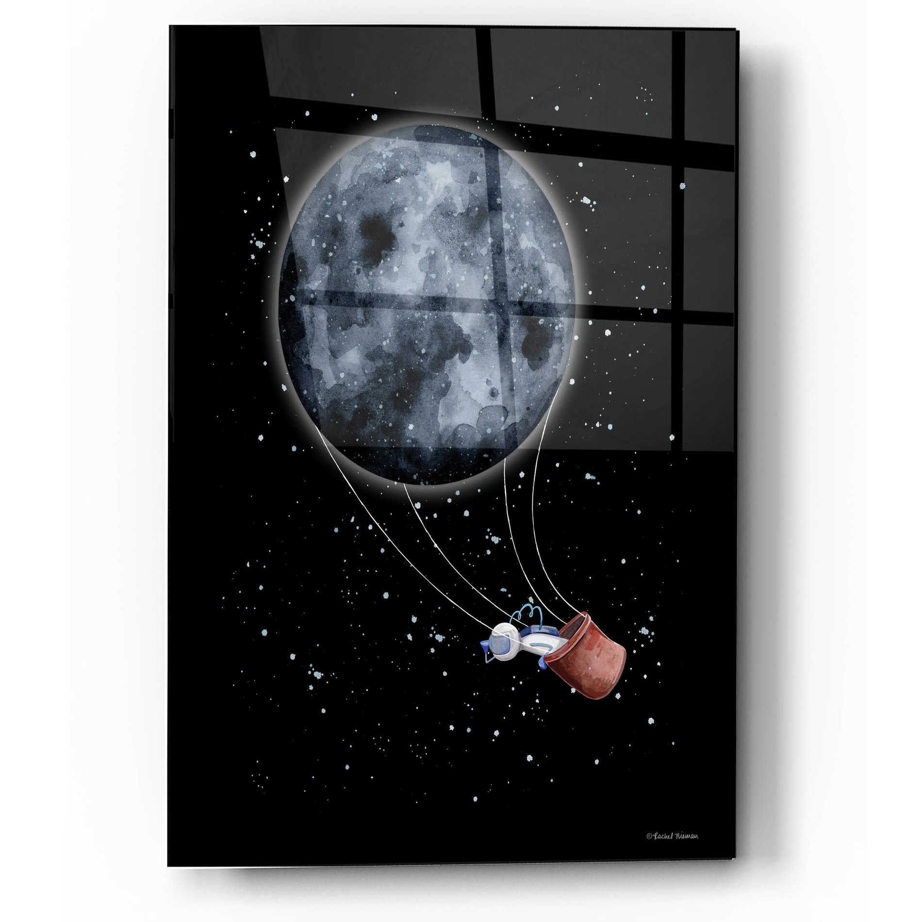 Epic Art 'Moon Hot Air Balloon' by Rachel Nieman, Acrylic Glass Wall Art,12x16