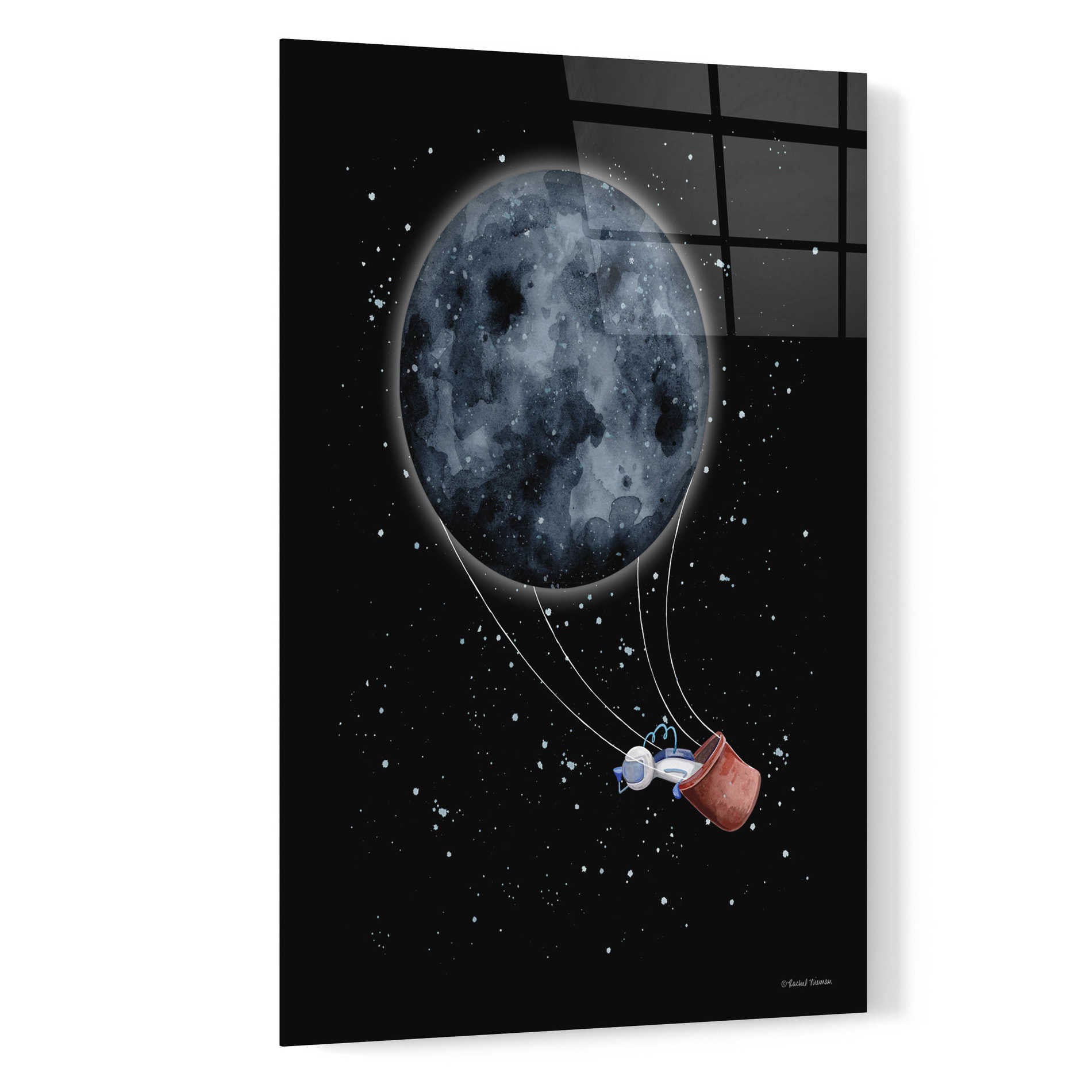 Epic Art 'Moon Hot Air Balloon' by Rachel Nieman, Acrylic Glass Wall Art,16x24