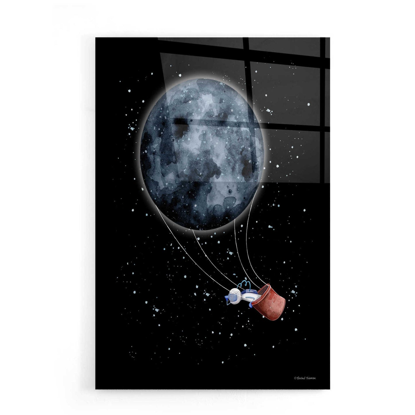 Epic Art 'Moon Hot Air Balloon' by Rachel Nieman, Acrylic Glass Wall Art,16x24