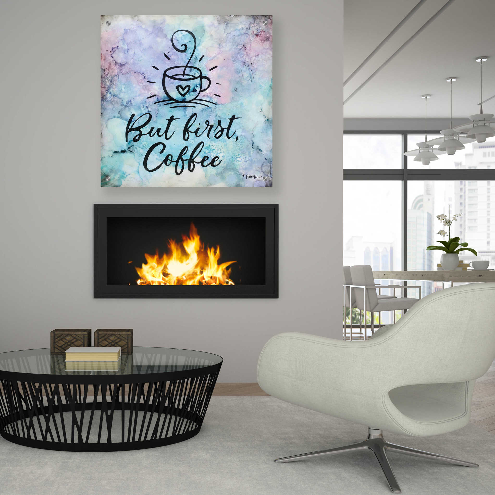 Epic Art 'But First Coffee' by Britt Hallowell, Acrylic Glass Wall Art,36x36