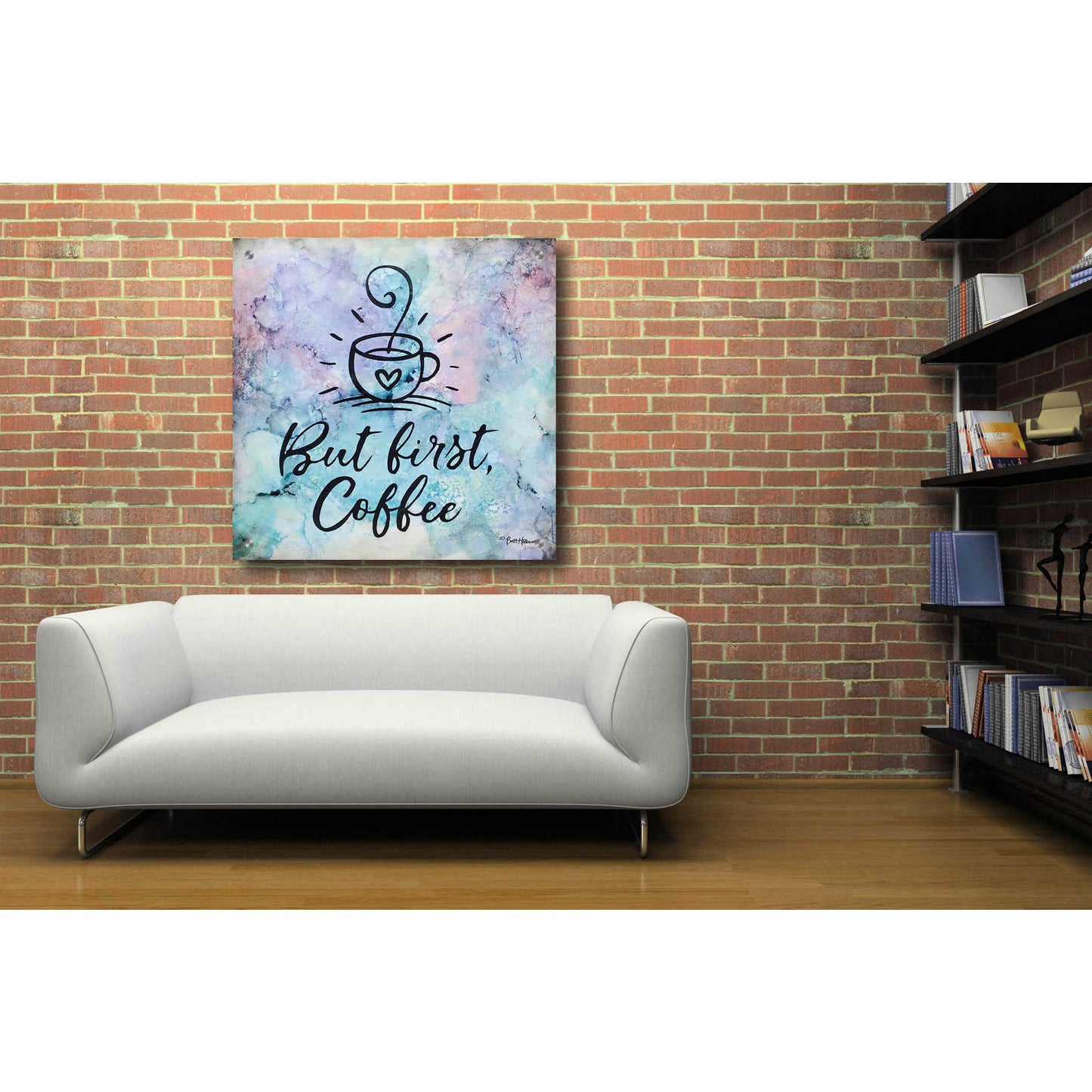 Epic Art 'But First Coffee' by Britt Hallowell, Acrylic Glass Wall Art,36x36