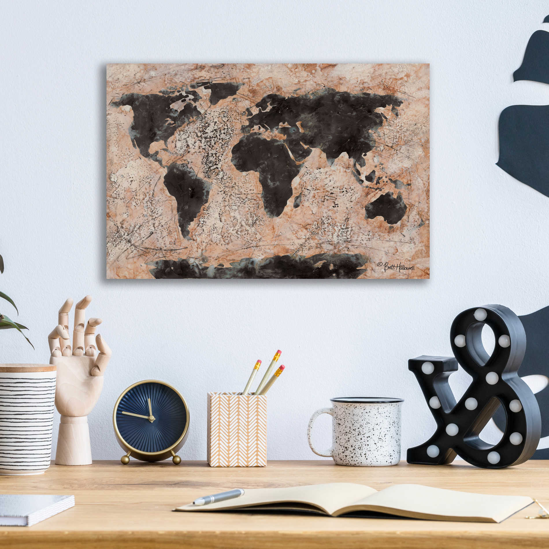 Epic Art 'Old World Map' by Britt Hallowell, Acrylic Glass Wall Art,16x12