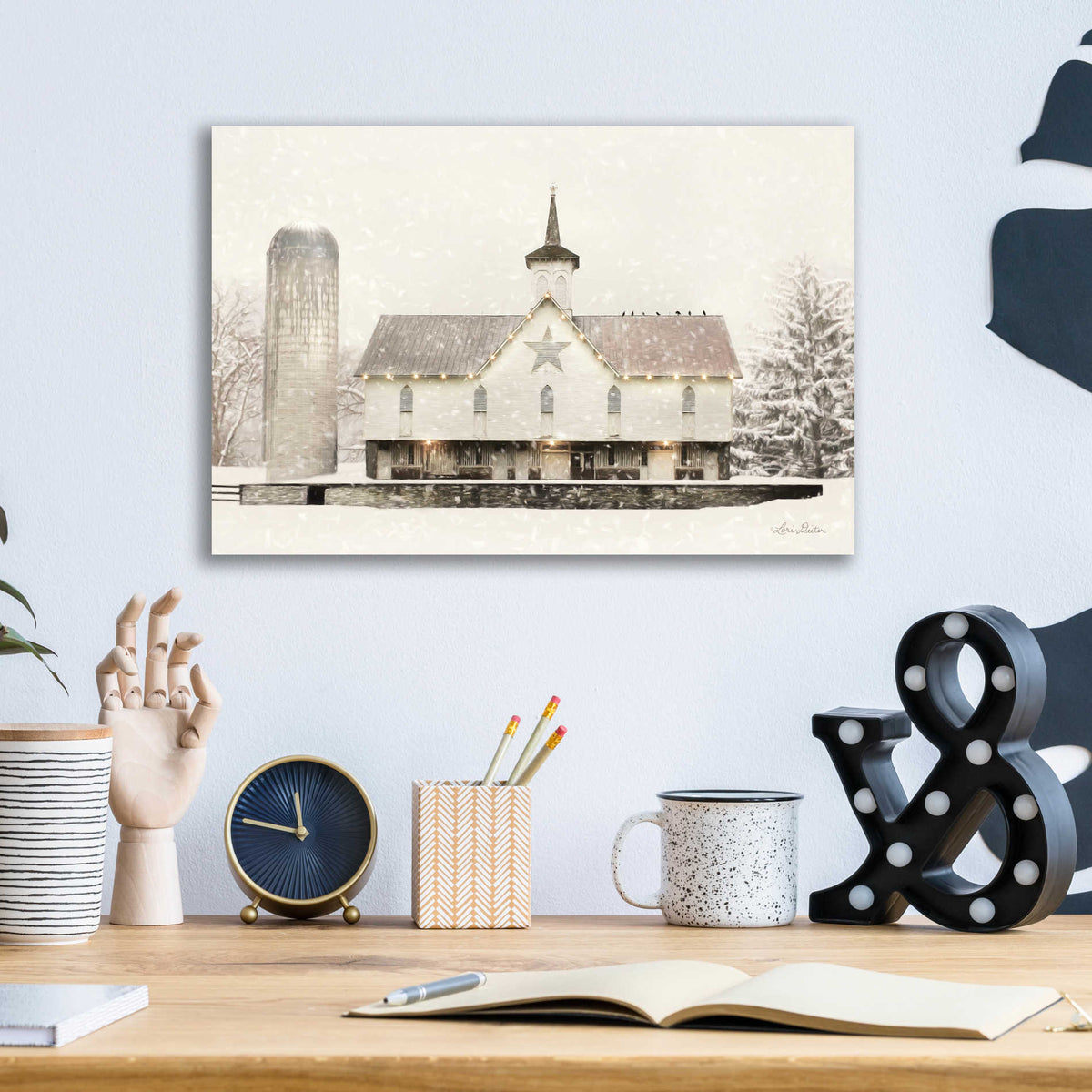 Epic Art 'Christmas Star Barn with Lights' by Lori Deiter, Acrylic Glass Wall Art,16x12