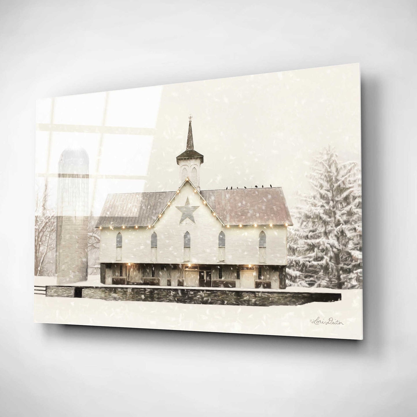 Epic Art 'Christmas Star Barn with Lights' by Lori Deiter, Acrylic Glass Wall Art,24x16