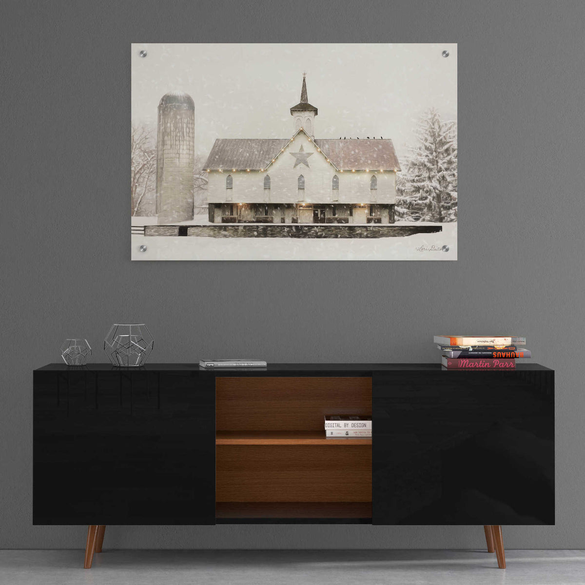 Epic Art 'Christmas Star Barn with Lights' by Lori Deiter, Acrylic Glass Wall Art,36x24