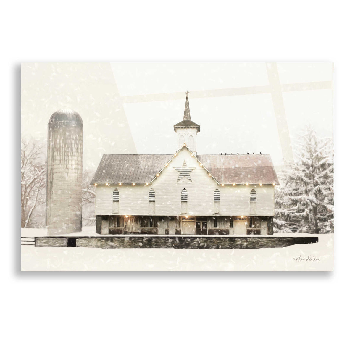 Epic Art 'Christmas Star Barn with Lights' by Lori Deiter, Acrylic Glass Wall Art