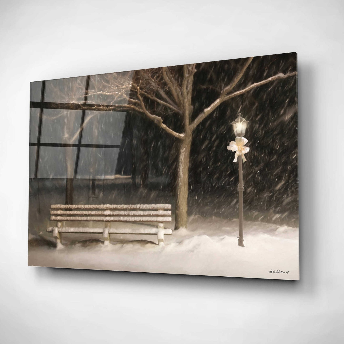 Epic Art 'Snowy Bench' by Lori Deiter, Acrylic Glass Wall Art,16x12