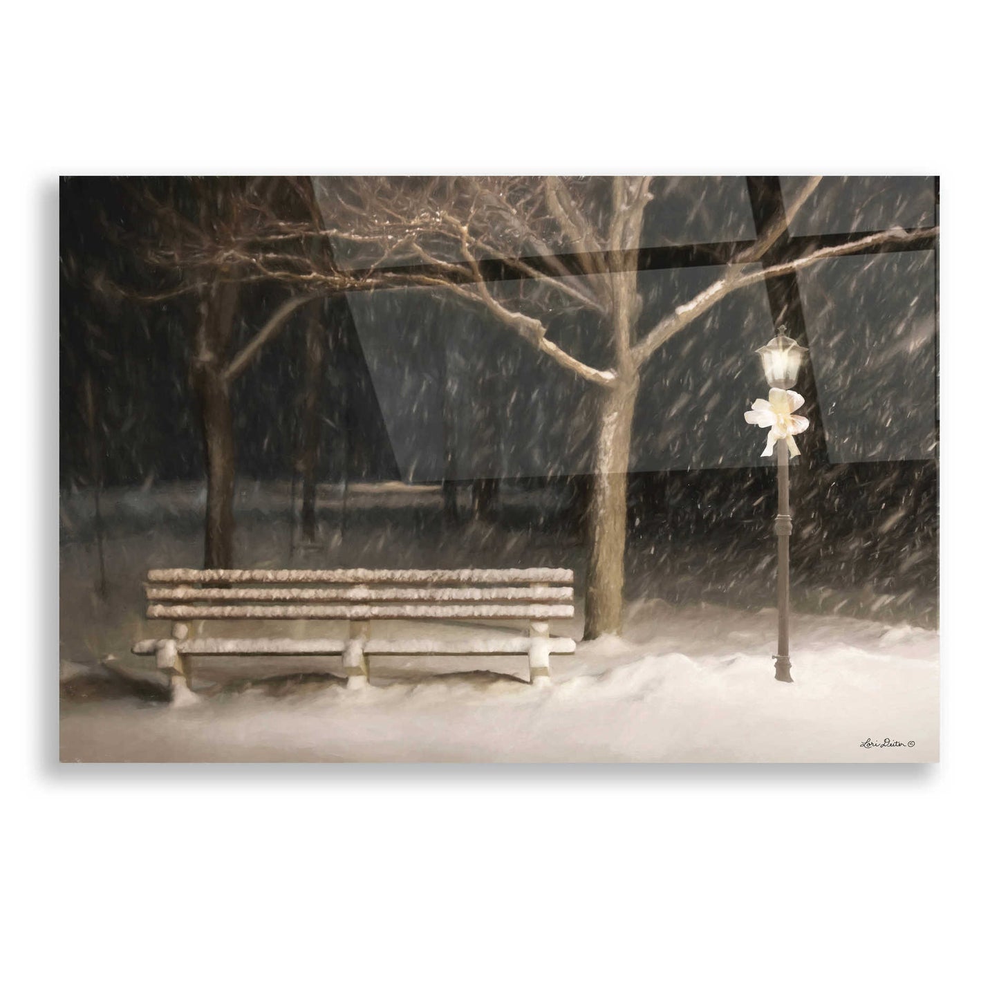 Epic Art 'Snowy Bench' by Lori Deiter, Acrylic Glass Wall Art,16x12