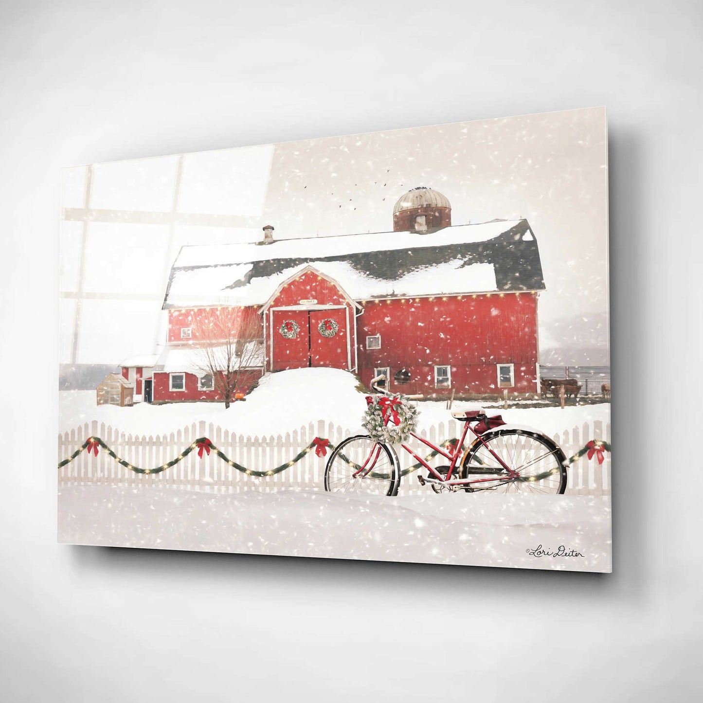 Epic Art 'Christmas Barn and Bike' by Lori Deiter, Acrylic Glass Wall Art,16x12