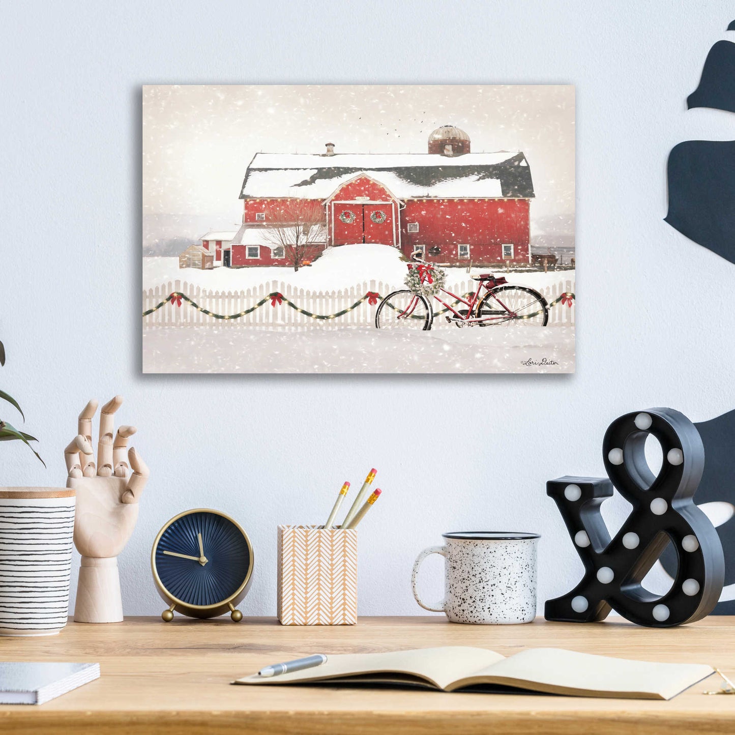 Epic Art 'Christmas Barn and Bike' by Lori Deiter, Acrylic Glass Wall Art,16x12