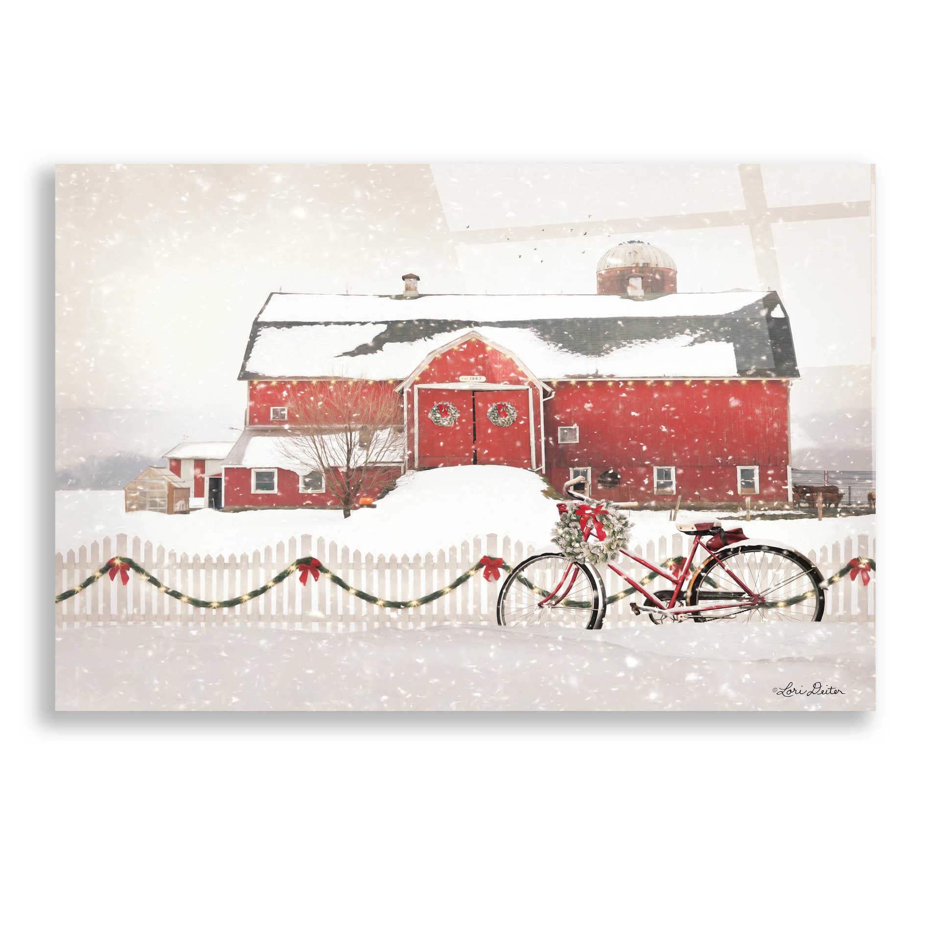 Epic Art 'Christmas Barn and Bike' by Lori Deiter, Acrylic Glass Wall Art,24x16