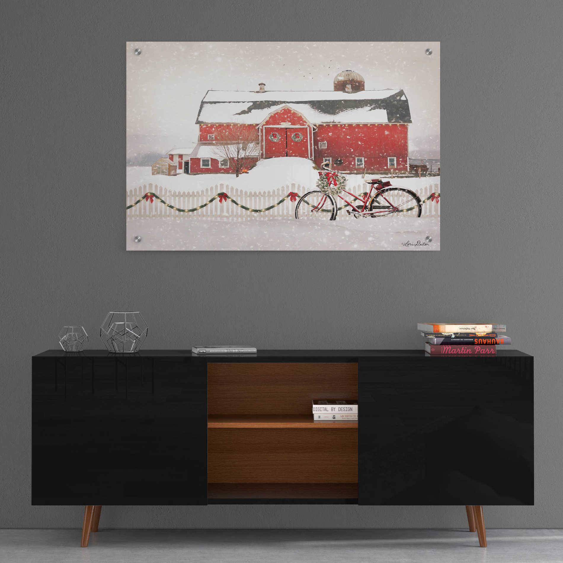 Epic Art 'Christmas Barn and Bike' by Lori Deiter, Acrylic Glass Wall Art,36x24