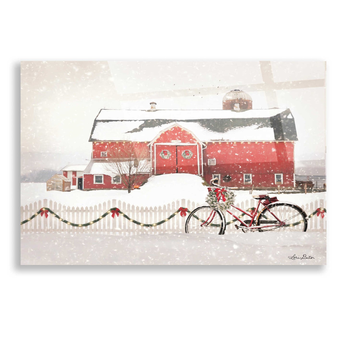 Epic Art 'Christmas Barn and Bike' by Lori Deiter, Acrylic Glass Wall Art