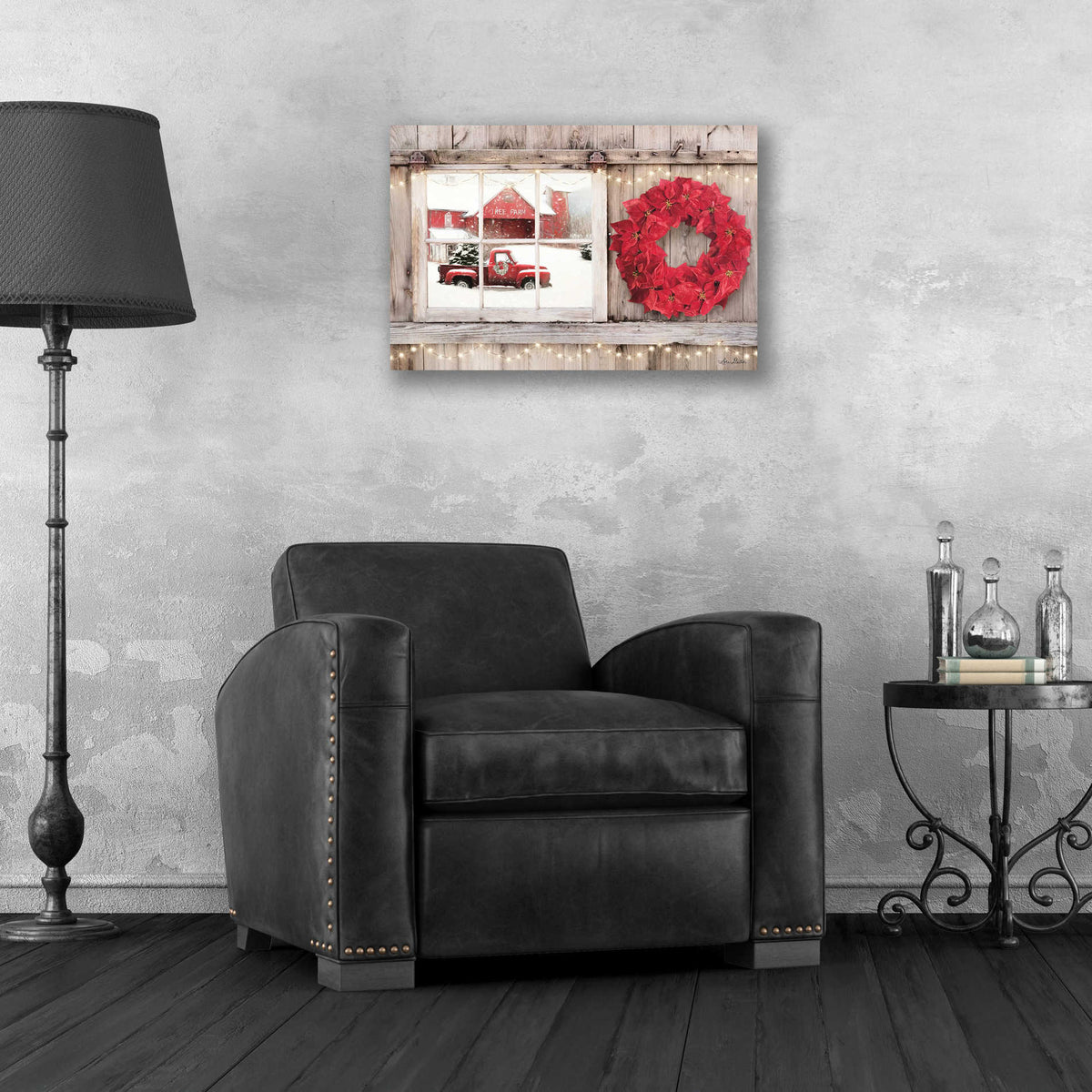 Epic Art 'Poinsettia Wreath Window View' by Lori Deiter, Acrylic Glass Wall Art,24x16