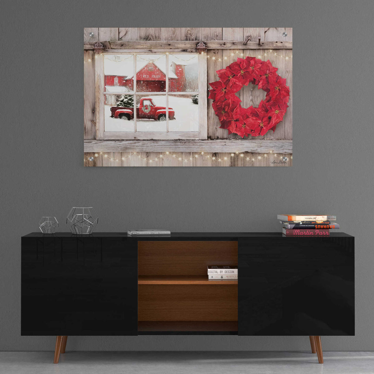 Epic Art 'Poinsettia Wreath Window View' by Lori Deiter, Acrylic Glass Wall Art,36x24
